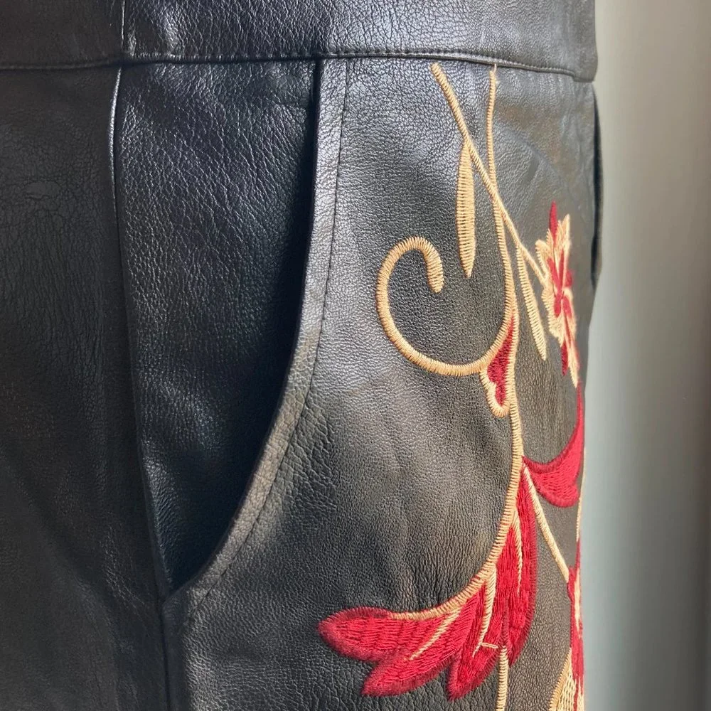 Embroidered Faux Leather Skirt - Picture 3 of 8